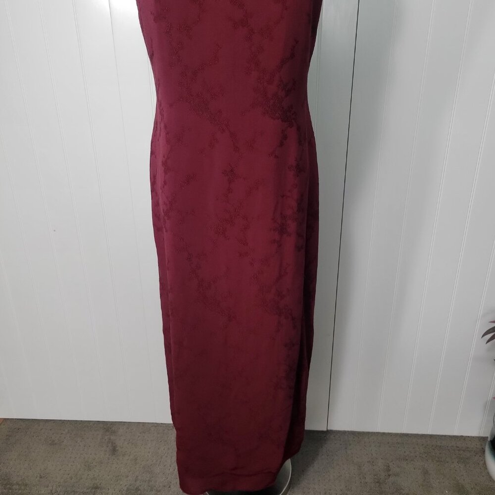 Vtg Ann Taylor Y2k Whimsigoth Floral Embroidered Sheer Maroon Sheath MaxiDress 8 - Picture 8 of 16